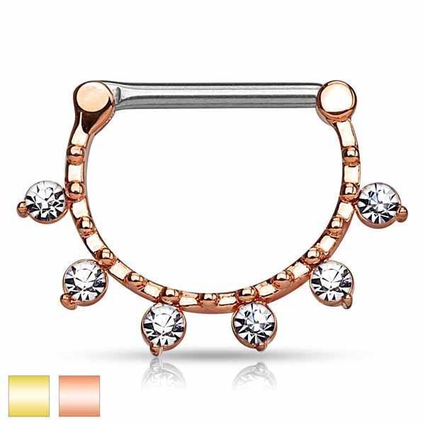 Gold Plated Gemmed Nipple Clicker 14G-My Body Piercing Jewellery