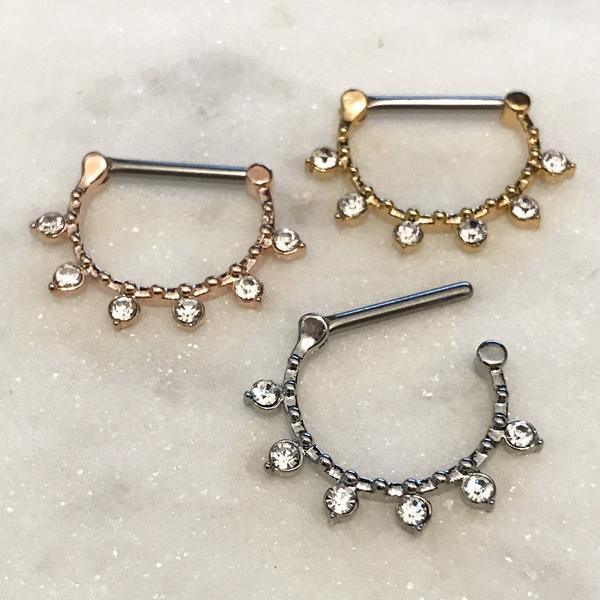 Gold Plated Gemmed Nipple Clicker 14G-My Body Piercing Jewellery