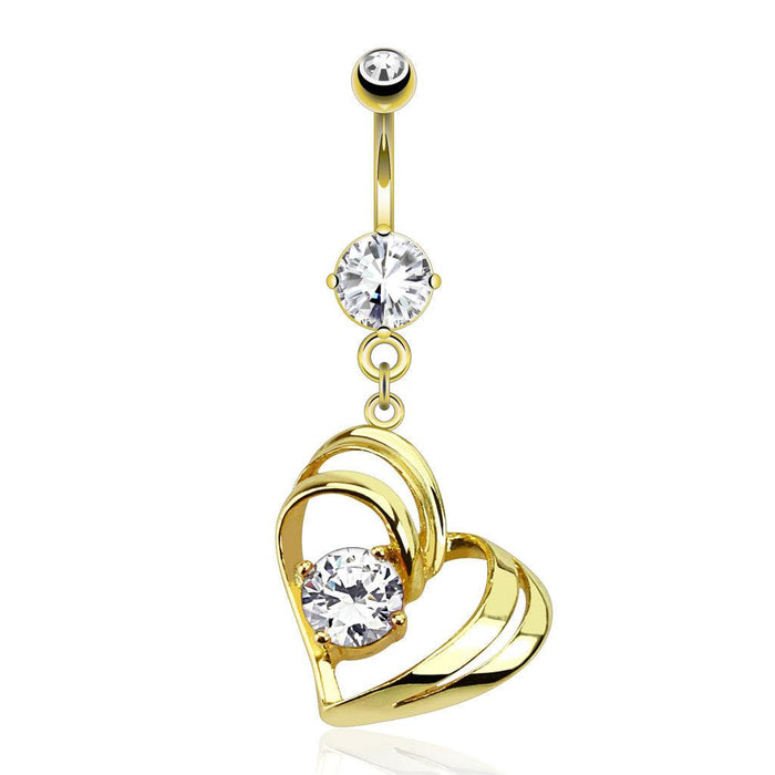 Hollow Heart Belly Bar 14G-My Body Piercing Jewellery