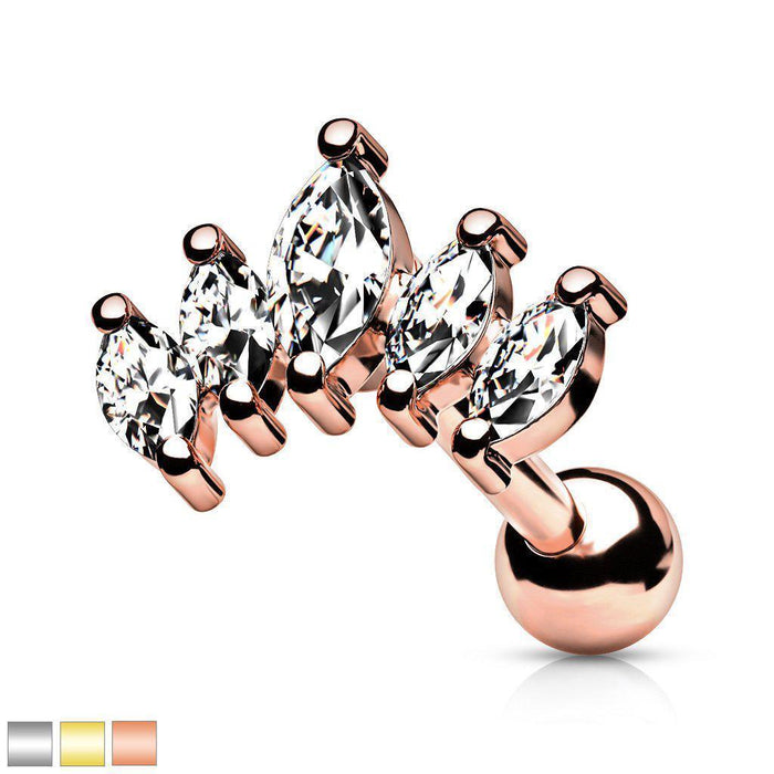 Gold Plated Marquise Crown Cartilage Bar-My Body Piercing Jewellery