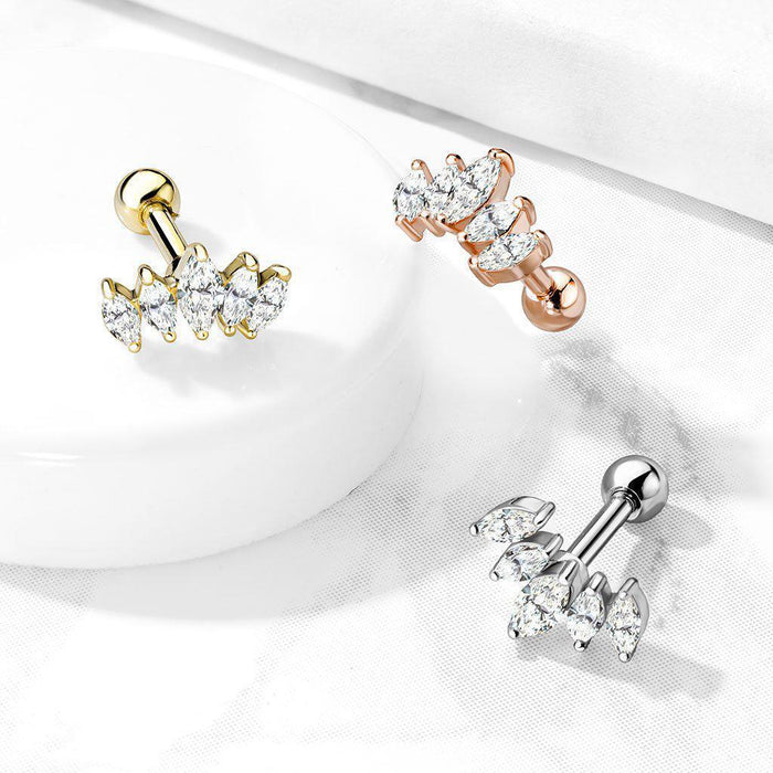 Gold Plated Marquise Crown Cartilage Bar-My Body Piercing Jewellery