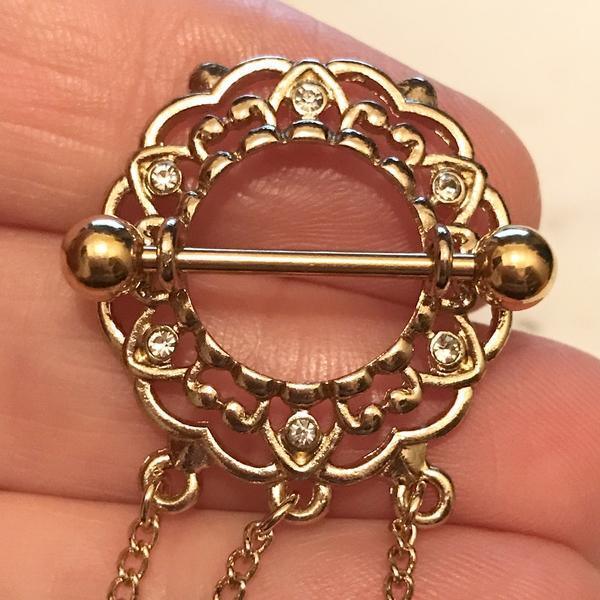 Gold Triple Chain Nipple Shield 14G-My Body Piercing Jewellery