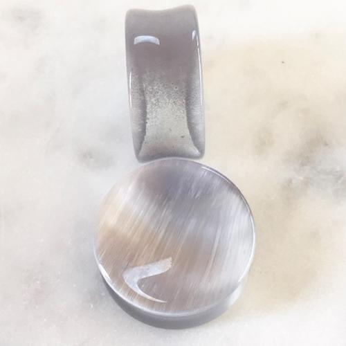 Grey Cat's Eye Concave Plug 2G-1" PAIR-My Body Piercing Jewellery