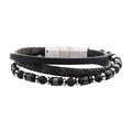 Grey Leather and Bead Multi-Strand Bracelet with Magnetic Clasp