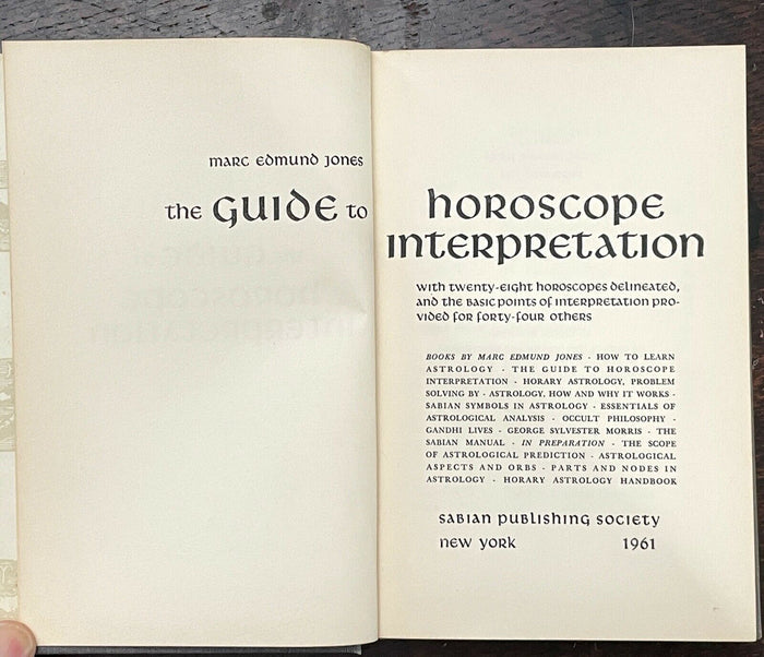 GUIDE TO HOROSCOPE INTERPRETATION - Marc Edmund Jones, 1961 - ZODIAC - SIGNED