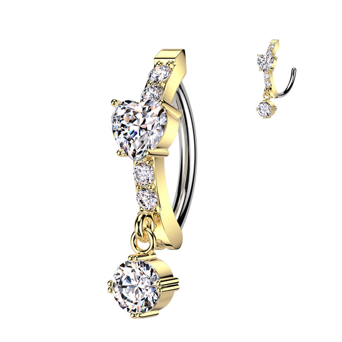 Heart Dangle Hinged Belly Bar 14G
