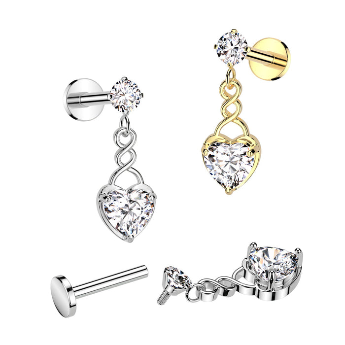 Heart Dangle Labret 16G