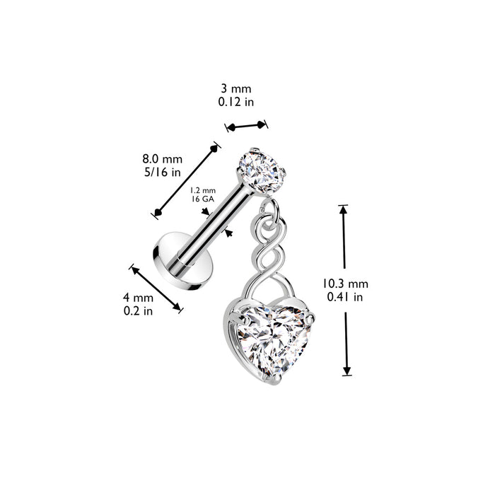 Heart Dangle Labret 16G