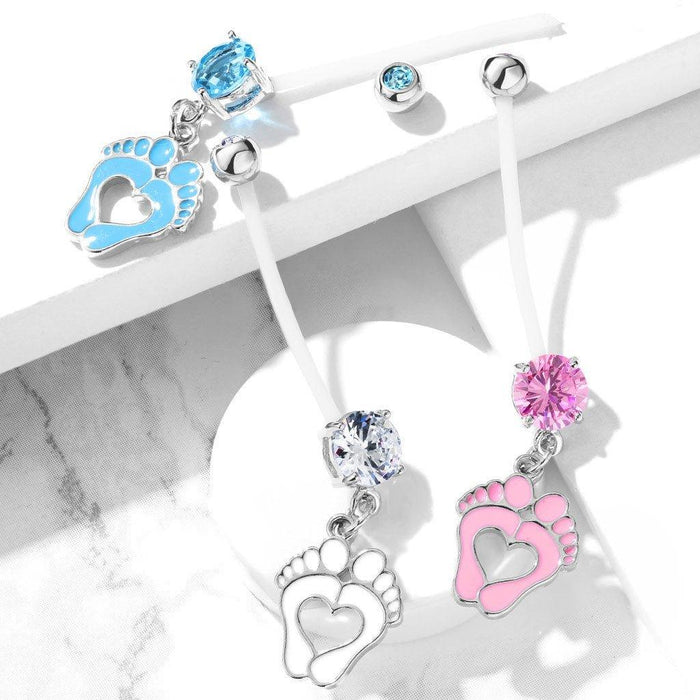 Heart Feet Pregnancy Belly Bar 14G-My Body Piercing Jewellery