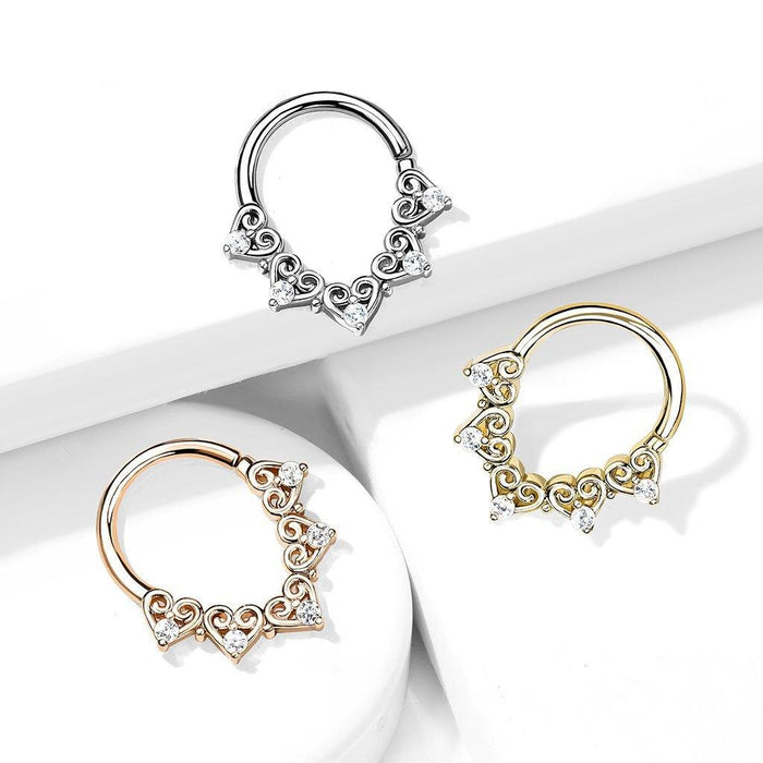 Heart Filigree Twist Ring 18G 16G-My Body Piercing Jewellery