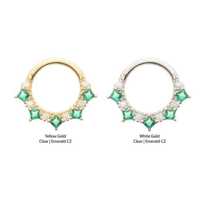 Invictus 14Kt Gold Alternating Round & Princess Cut Prong Set Gem Front Facing Hinged Segment Clicker
