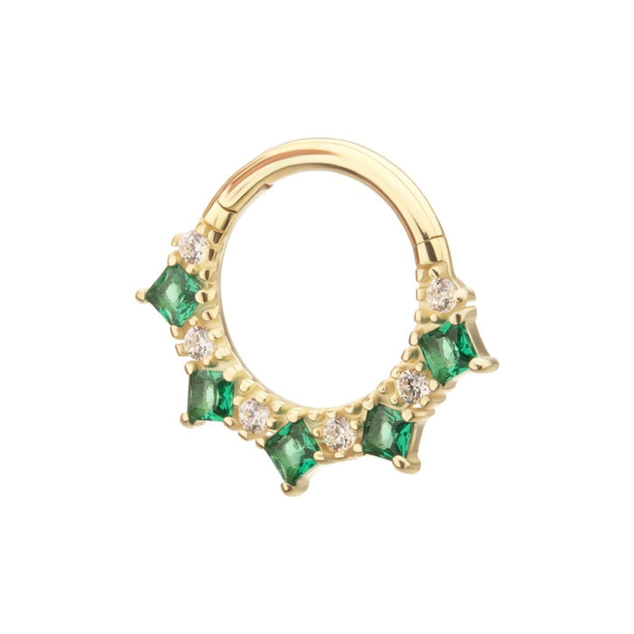 Invictus 14Kt Gold Alternating Round & Princess Cut Prong Set Gem Front Facing Hinged Segment Clicker