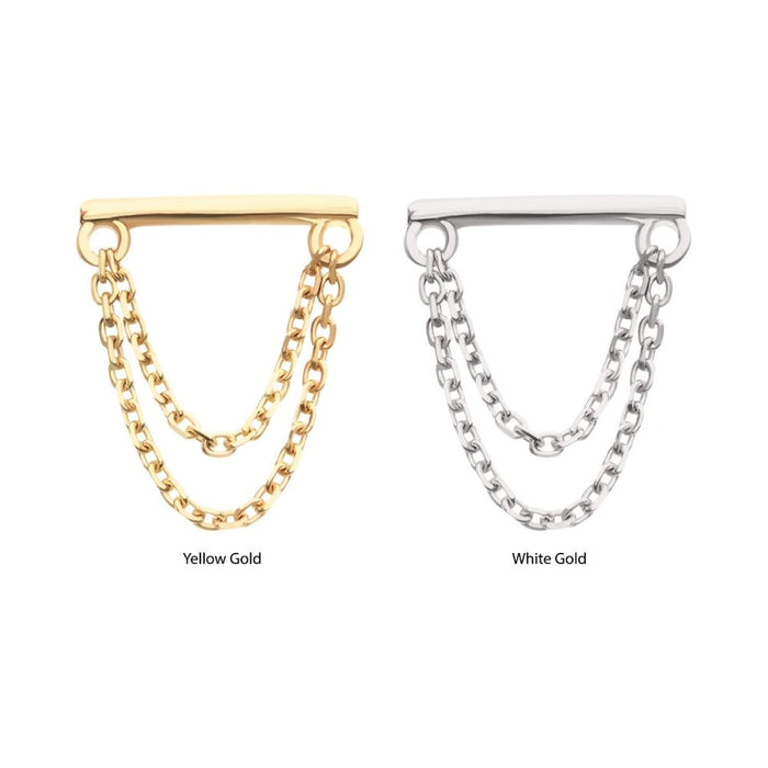 Invictus 14Kt Gold Threadless Bar Top with 2-Tier Chain Dangle
