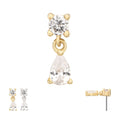 Invictus 14Kt Gold Threadless Prong Set Round Gem Top with Teardrop Dangle