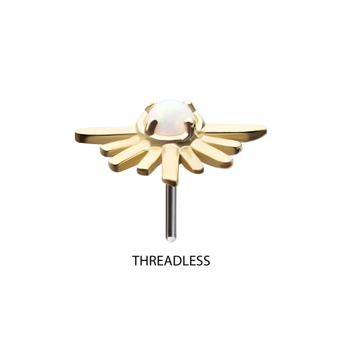 Invictus 14Kt Gold Threadless Prong Set White Opal Half Starburst Top