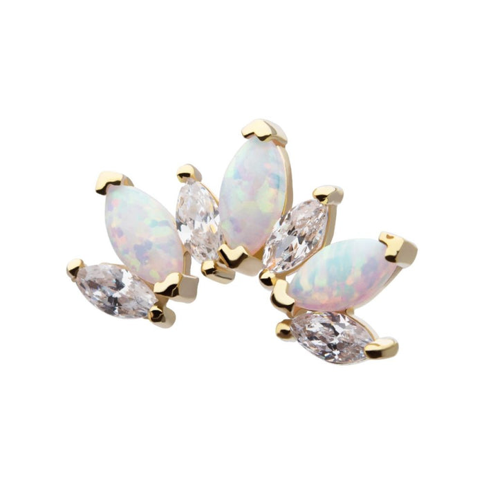 Invictus 14Kt Yellow Gold Threadless Prong Set Marquise CZ/Opal Fan Shape 7-Cluster Top
