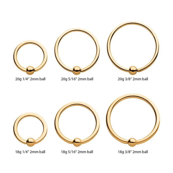 Invictus 24Kt Gold PVD Titanium Captive Bead Ring with Attached Ball