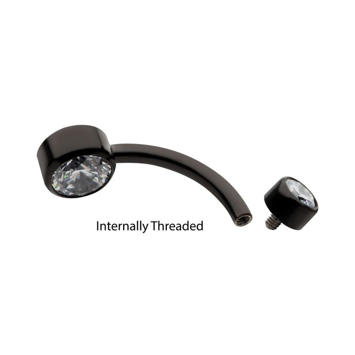 Invictus Black PVD Titanium Internally Threaded Bezel Set Double CZ Smooth Rounded Back Fixed Bottom Navel Ring