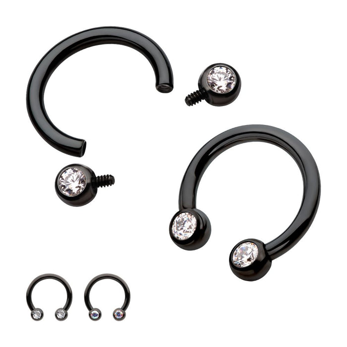 Invictus Black PVD Titanium Internally Threaded Forward Facing Bezel Set Round Gem Circular Barbell