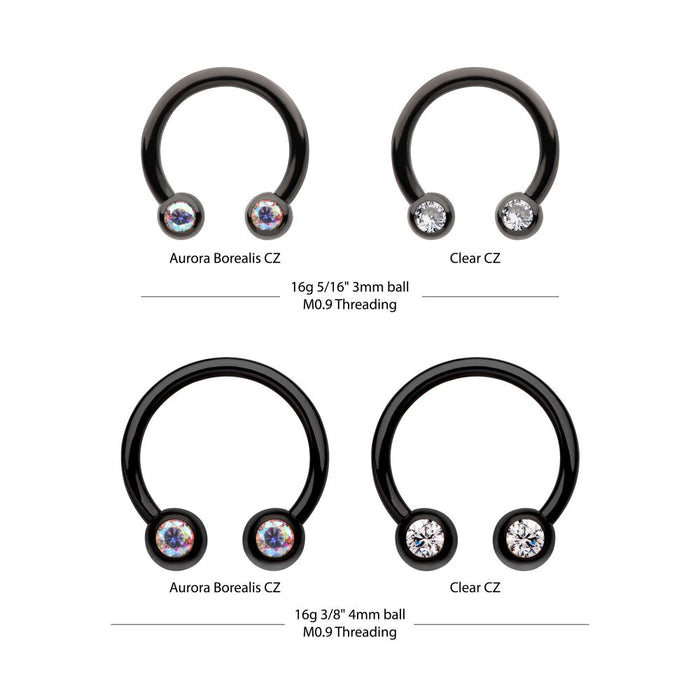 Invictus Black PVD Titanium Internally Threaded Forward Facing Bezel Set Round Gem Circular Barbell