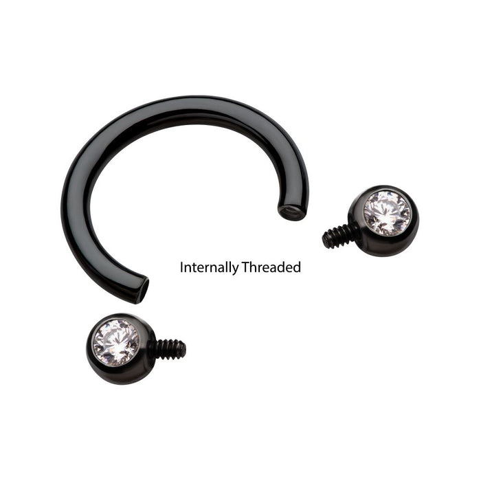 Invictus Black PVD Titanium Internally Threaded Forward Facing Bezel Set Round Gem Circular Barbell