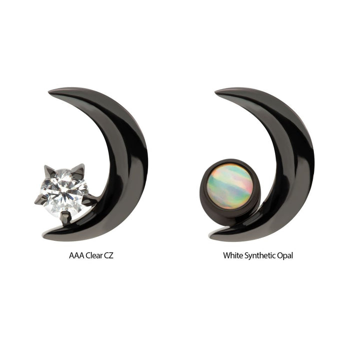 Invictus Black PVD Titanium Threadless Crescent Moon with CZ/Opal Top