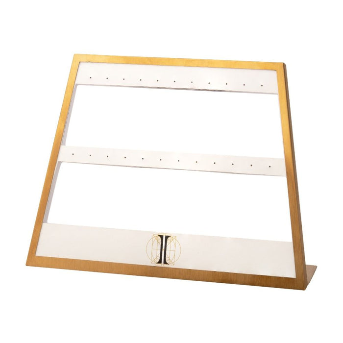 Invictus Satin Brass Frame on White Leatherette with 23-Pin Hole for Dangles Empty Display