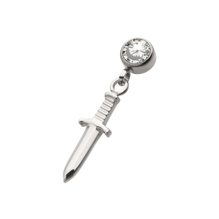 Invictus Titanium Internally Threaded Bezel Round CZ Dangle Dagger Top