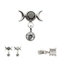 Invictus Titanium Internally Threaded Dangle Bezel Round CZ Triple Moon Phase Gem Top
