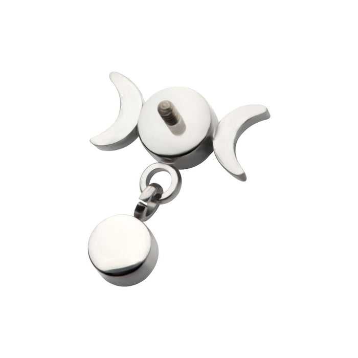 Invictus Titanium Internally Threaded Dangle Bezel Round CZ Triple Moon Phase Gem Top