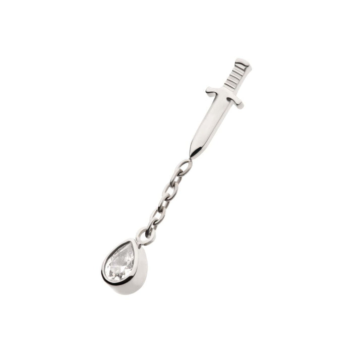 Invictus Titanium Internally Threaded Dangle Chain Bezel Teardrop CZ Dagger Top