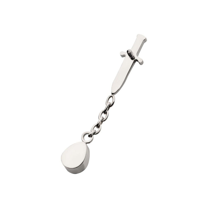 Invictus Titanium Internally Threaded Dangle Chain Bezel Teardrop CZ Dagger Top