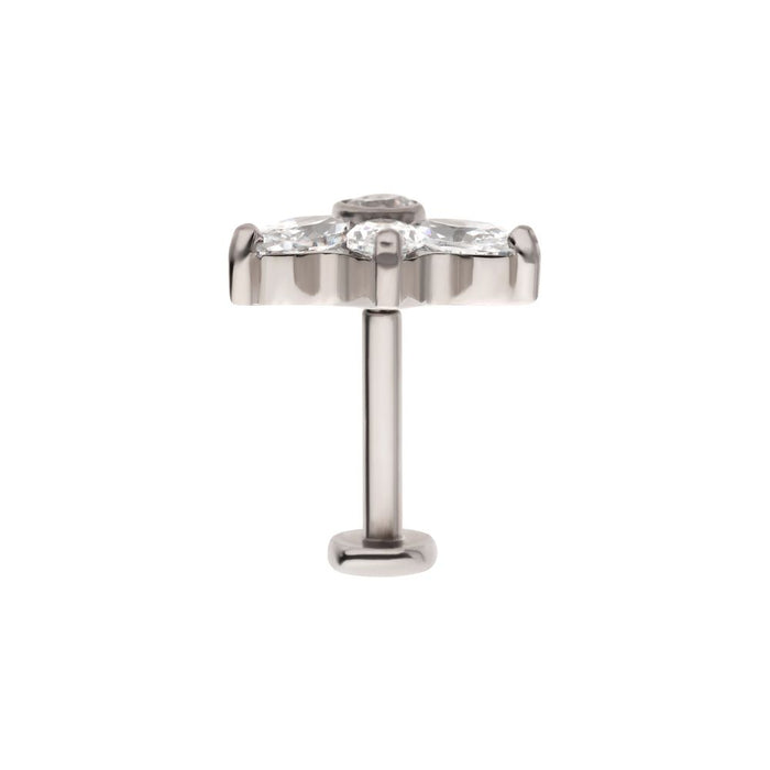 Invictus Titanium Internally Threaded Flat Base Labret with 3-Cluster Marquise CZ Fan Top