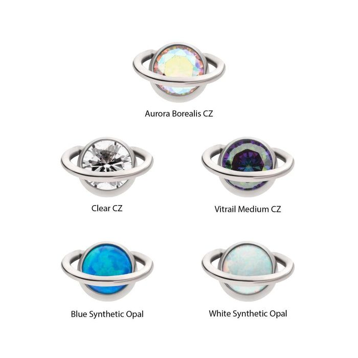 Invictus Titanium Internally Threaded Planet Top with Bezel Set Round CZ/Opal