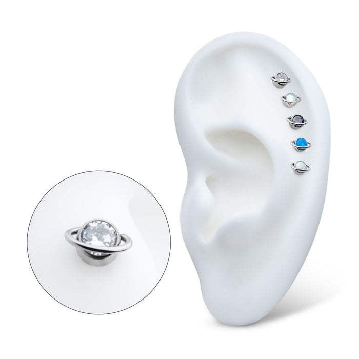 Invictus Titanium Internally Threaded Planet Top with Bezel Set Round CZ/Opal