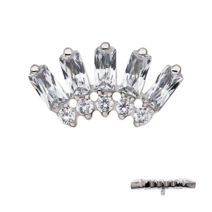 Invictus Titanium Internally Threaded Prong Set Baguette & Round Gem Fan Shape 5-Cluster Top