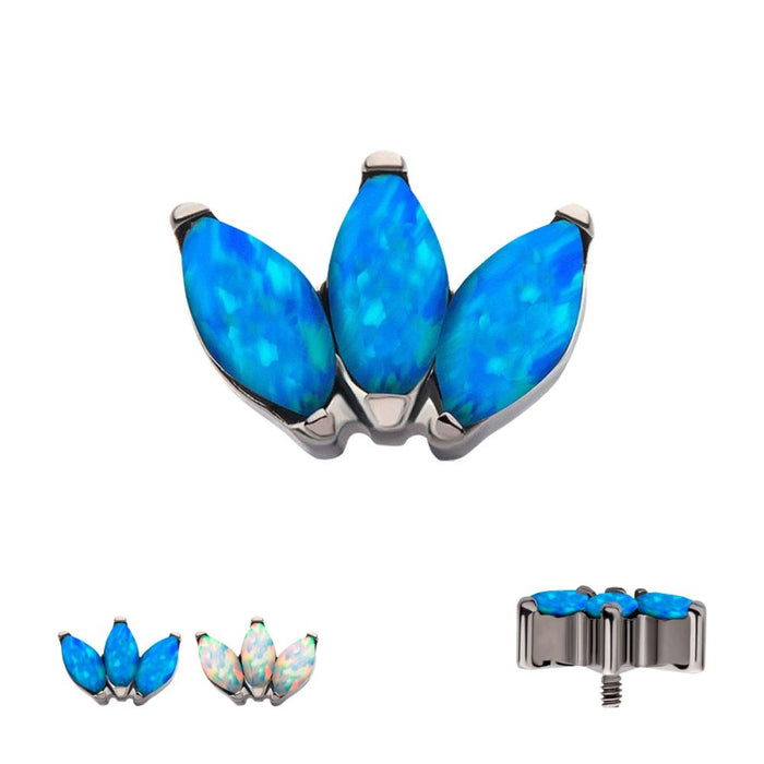 Invictus Titanium Internally Threaded with Prong Set Marquise Opal 3-Cluster Top