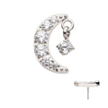 Invictus Titanium Threadless Crescent Moon CZ Top with Dangle Pronged Round CZ
