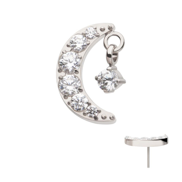 Invictus Titanium Threadless Crescent Moon CZ Top with Dangle Pronged Round CZ