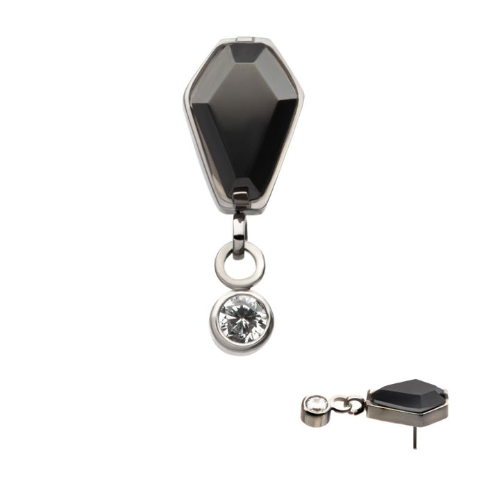 Invictus Titanium Threadless Dangle Bezel Round & Coffin CZ Top