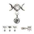 Invictus Titanium Threadless Dangle Bezel Round CZ Triple Moon Phase Gem Top