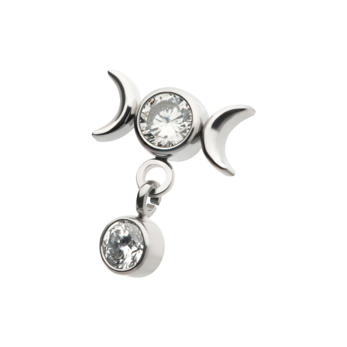 Invictus Titanium Threadless Dangle Bezel Round CZ Triple Moon Phase Gem Top