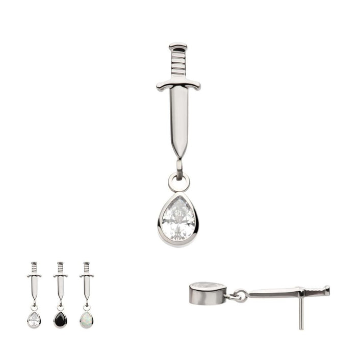 Invictus Titanium Threadless Dangle Bezel Teardrop Gem Dagger Top