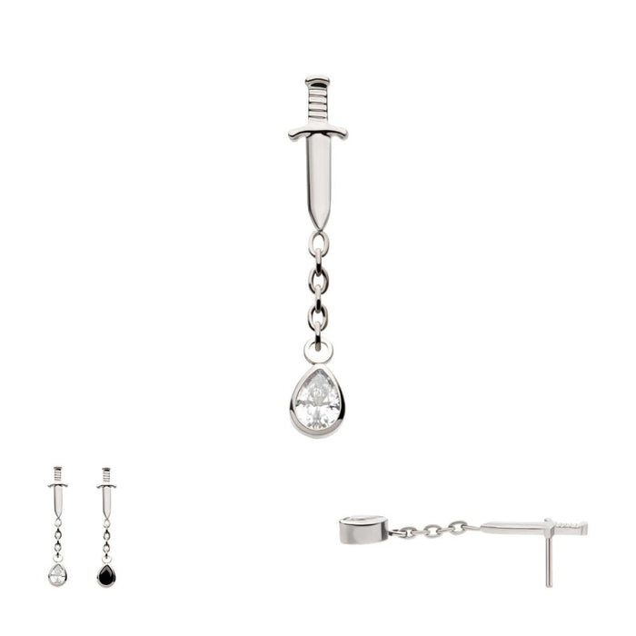 Invictus Titanium Threadless Dangle Chain Bezel Teardrop CZ Dagger Top
