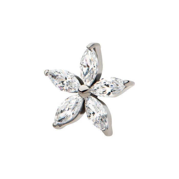 Invictus Titanium Threadless Pronged Marquise CZ 5-Petal Flower Top