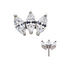 Invictus Titanium Threadless with Prong Set Marquise CZ 3-Cluster Top