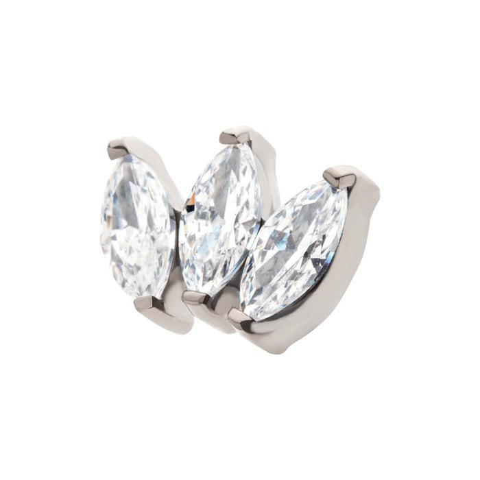 Invictus Titanium Threadless with Prong Set Marquise CZ 3-Cluster Top