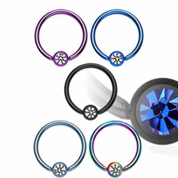 IP Gem Captive Ring 18G 16G 14G-My Body Piercing Jewellery
