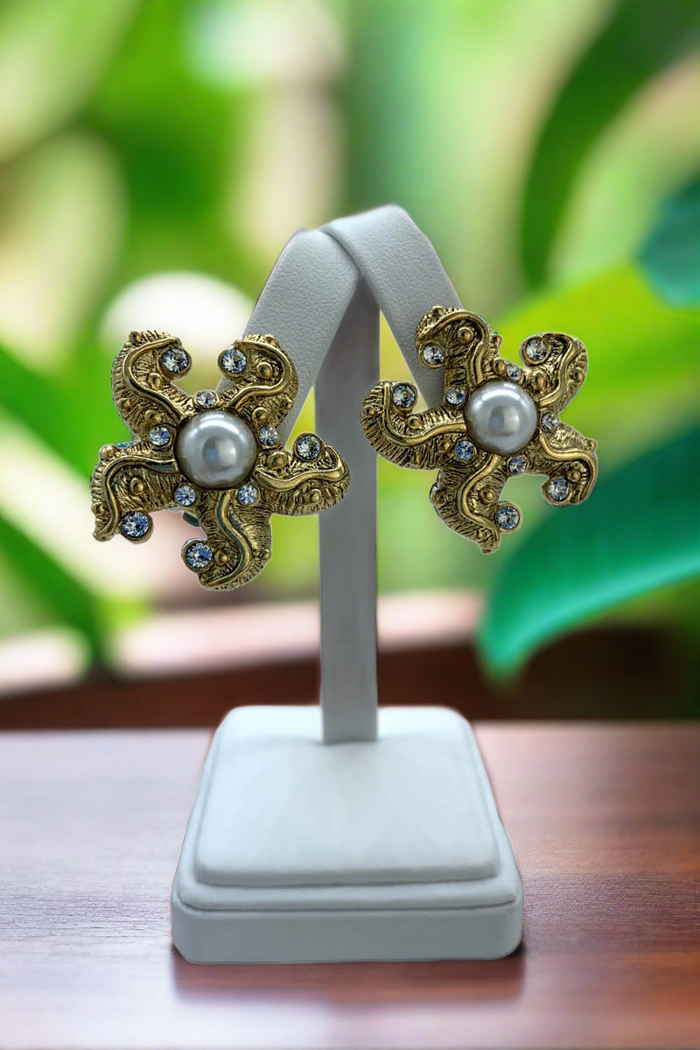 Kenneth Jay Lane Antique Gold Starfish Earring - Mildred Hoit