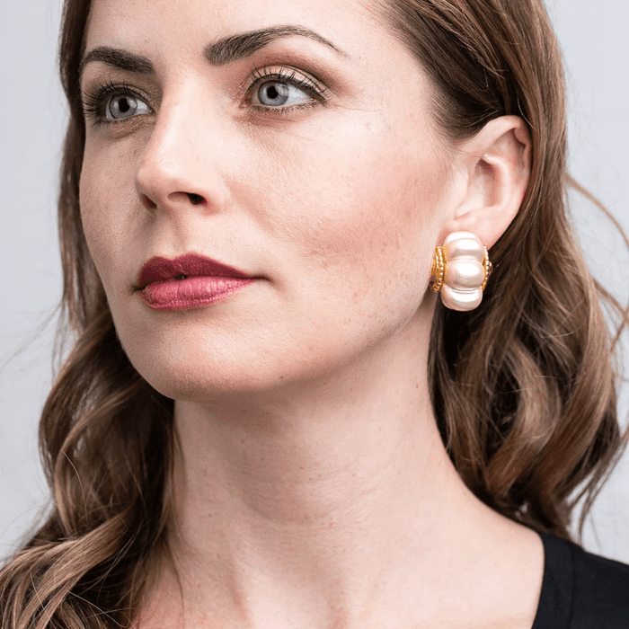 Kenneth Jay Lane Cultura Pearl Shrimp Clip Earrings - Mildred Hoit